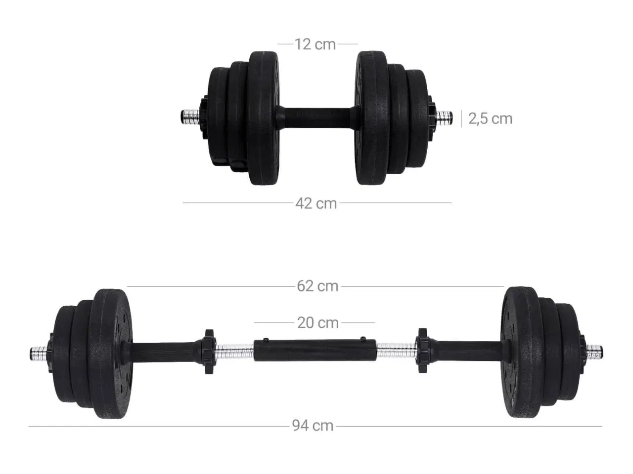 Billede 6 - Håndvægte sæt justerbare 2-i-1 – SONGMICS 2 × 15 kg med vægtstang, sort