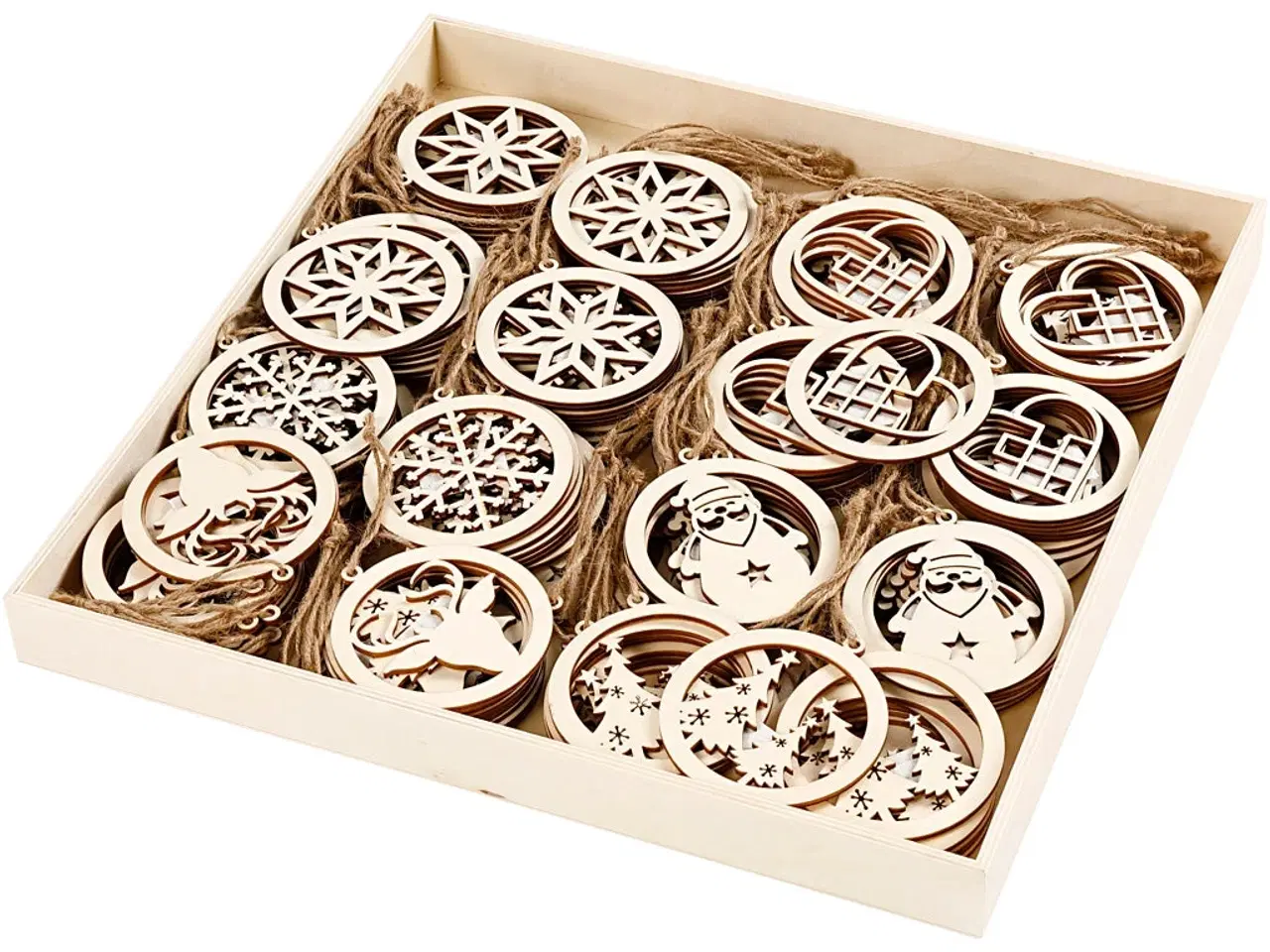 Billede 1 - Juleophæng i lyst træ - 144 stk. til dekoration