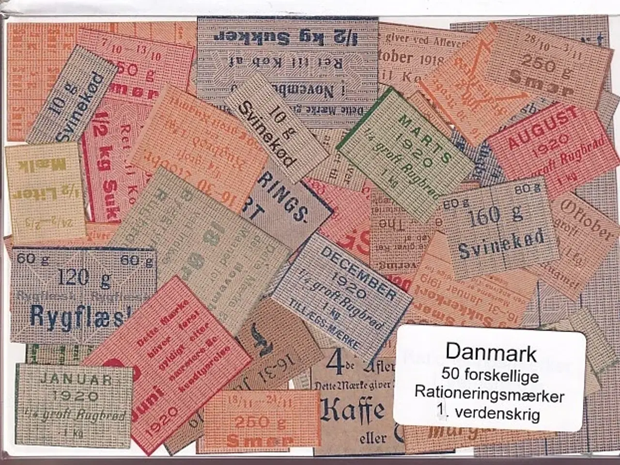 Billede 1 - Danmark Rationeringsmærker 1. Verdens Krig 50 Stk.