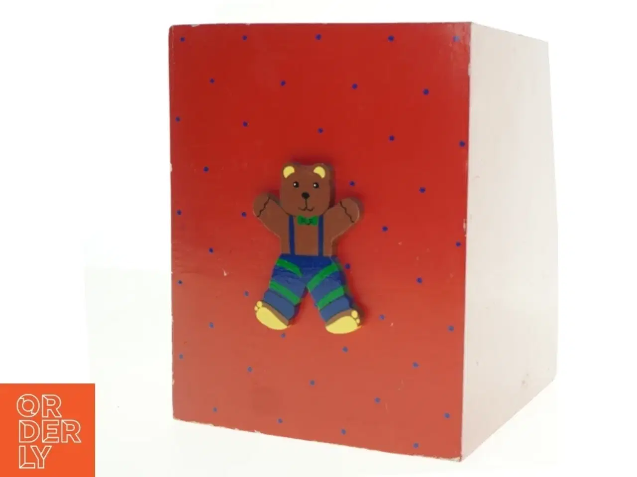Billede 1 - Rød trækasse med bamse figur (str. 32 x 26 cm)