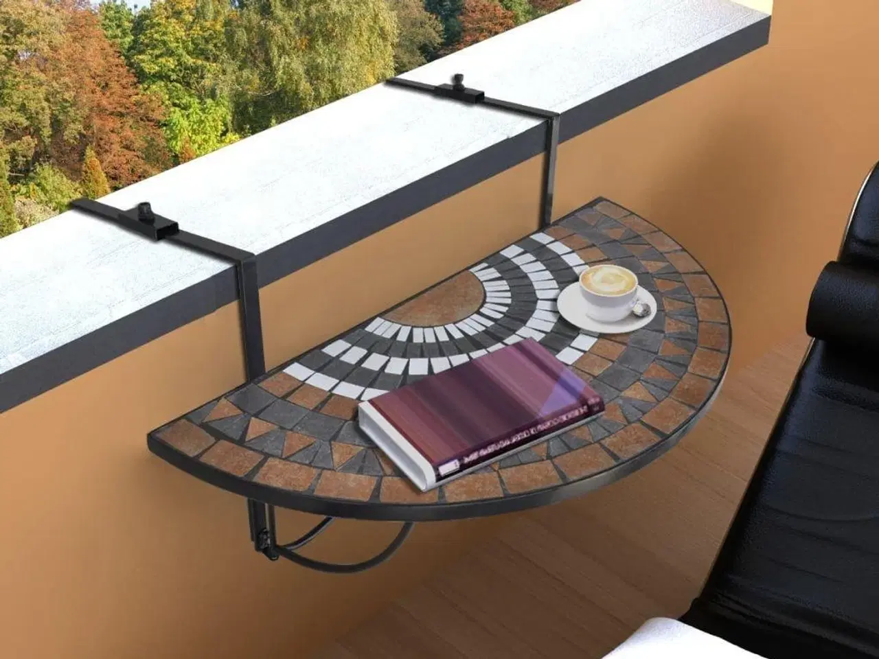 Billede 2 - Hængende altanbord mosaik terracottafarvet og hvid