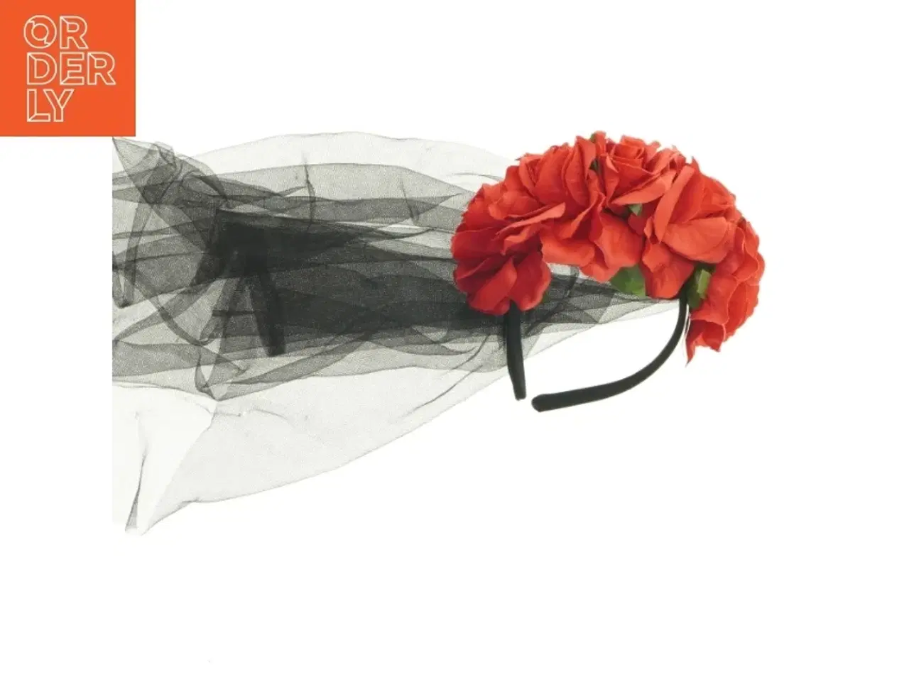 Billede 1 - Hårdbøjle med røde blomster og sort slør (str. 11 cm)