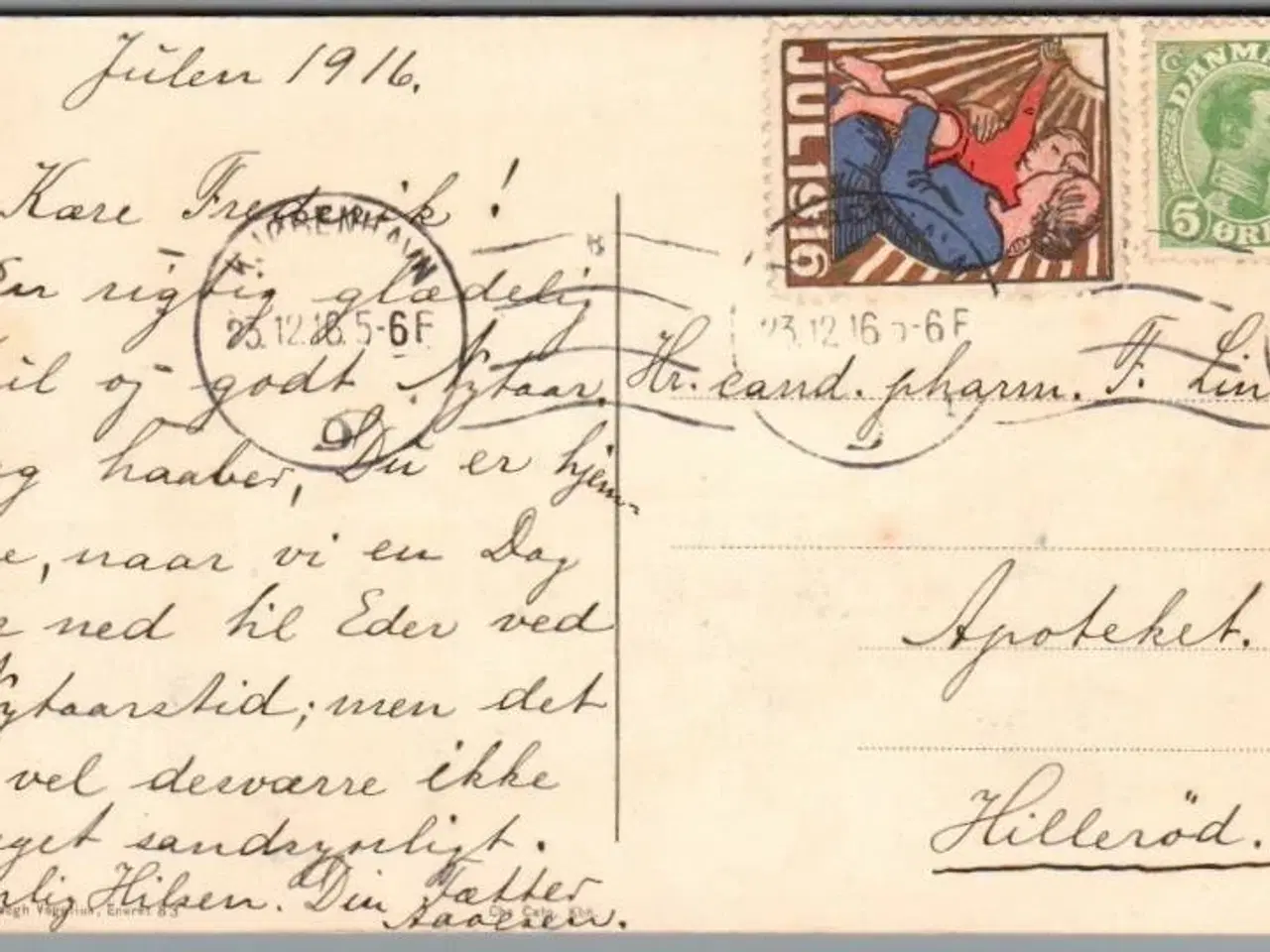 Billede 1 - Julemærke 1916 på Postkort