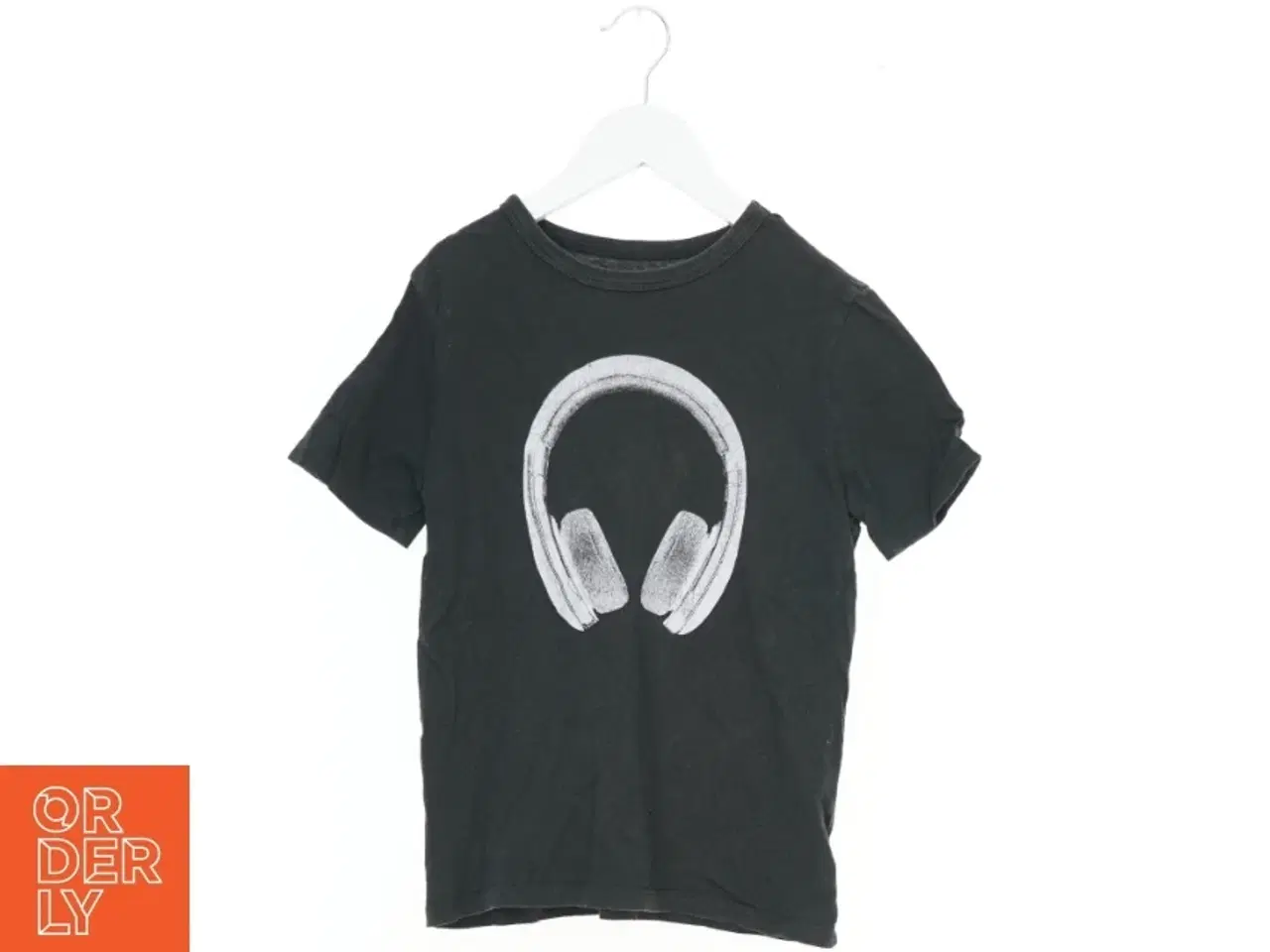 Billede 1 - Sort T-shirt med høretelefonprint (str. 128)