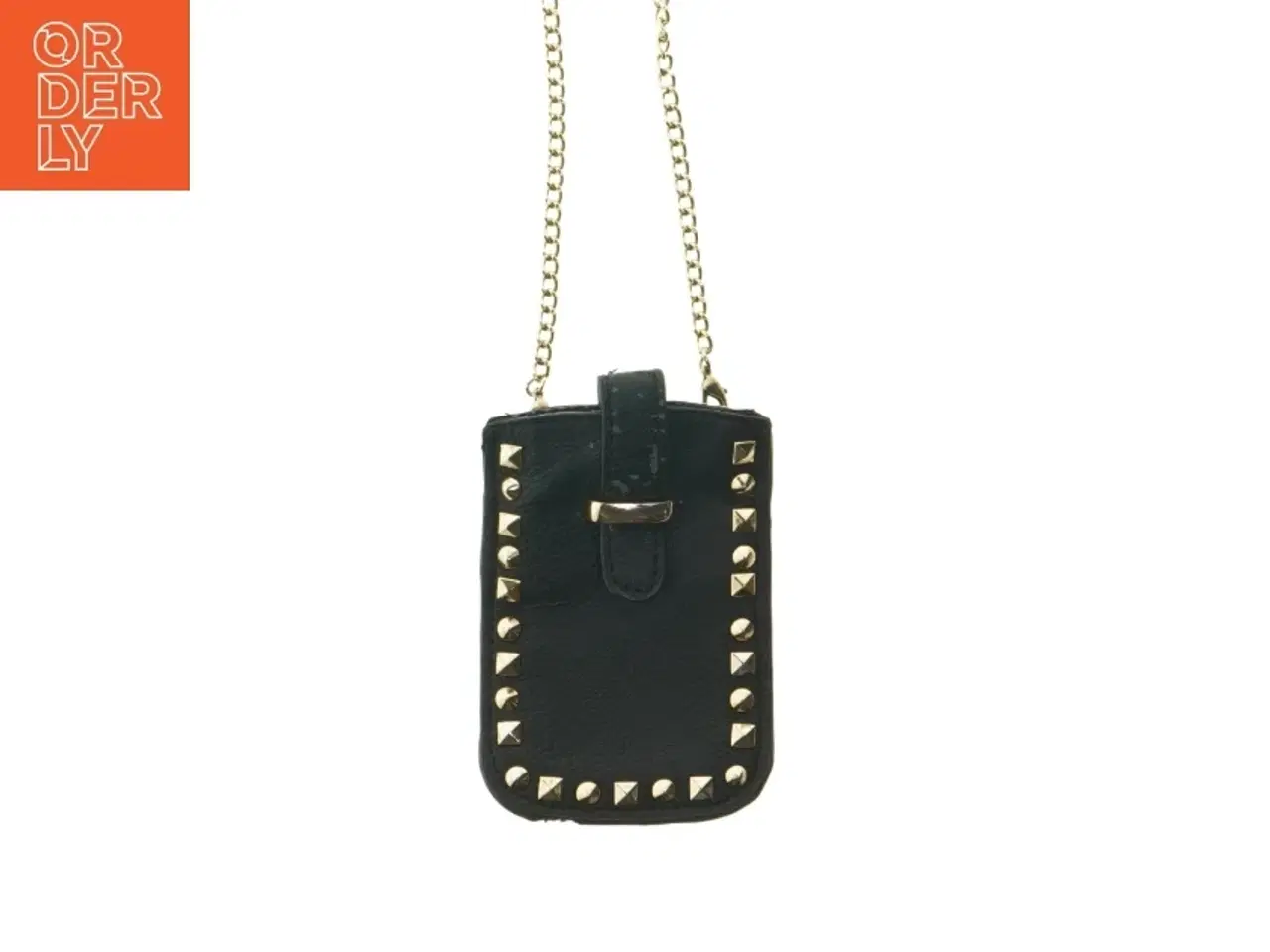 Billede 1 - Sort læder mobilpung med kæde (str. 15x9,5 cm)
