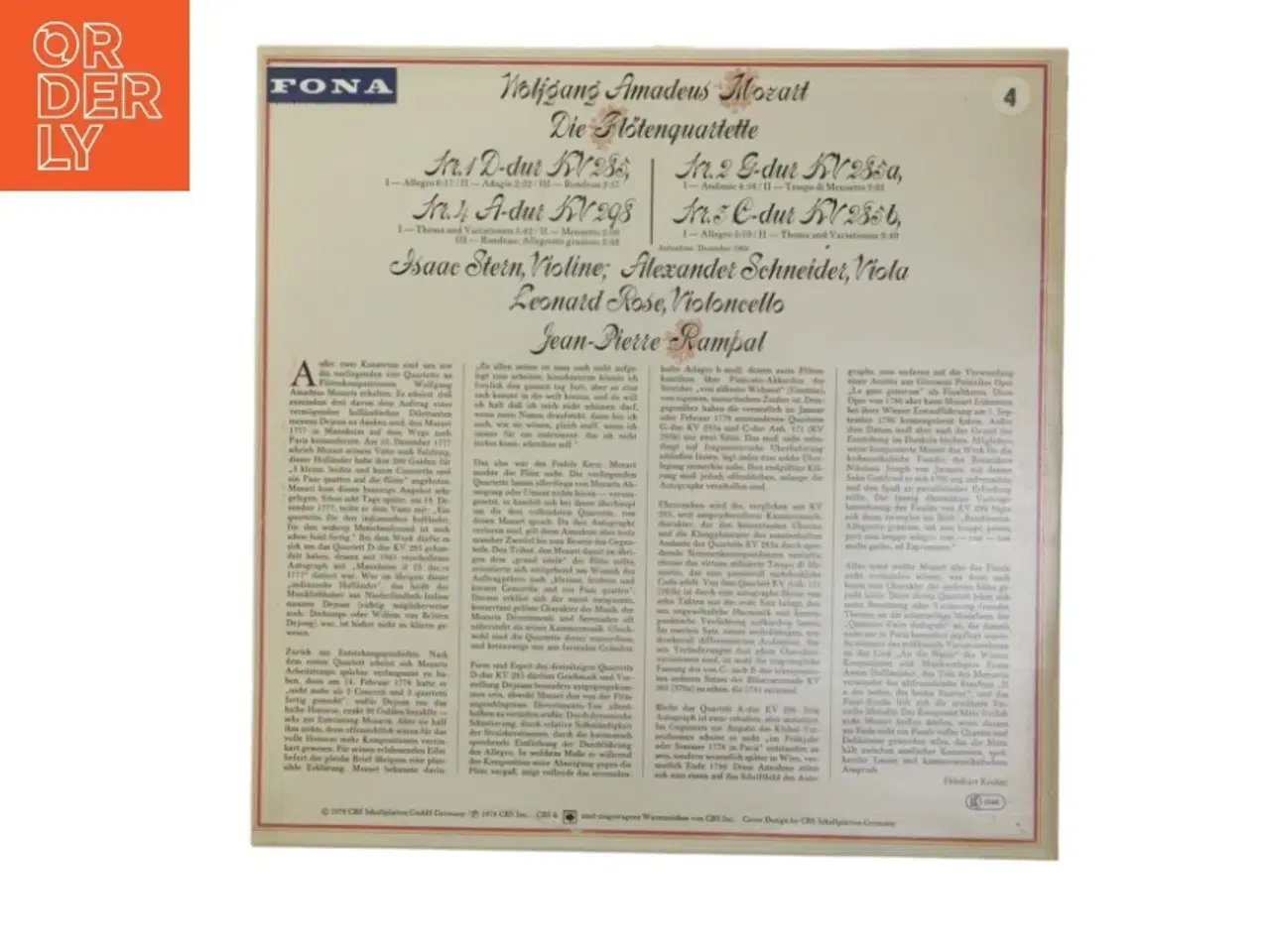 Billede 2 - Wolfgang Amadeus Mozart Die Fltenquartette LP fra CBS