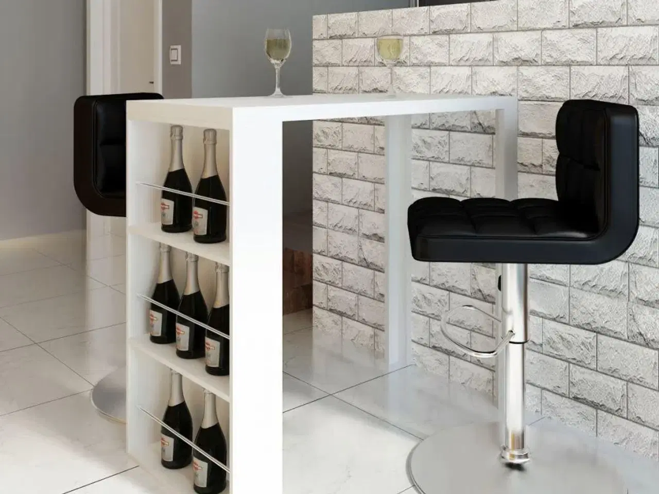 Billede 1 - Barbord med vinreol MDF højglans hvid