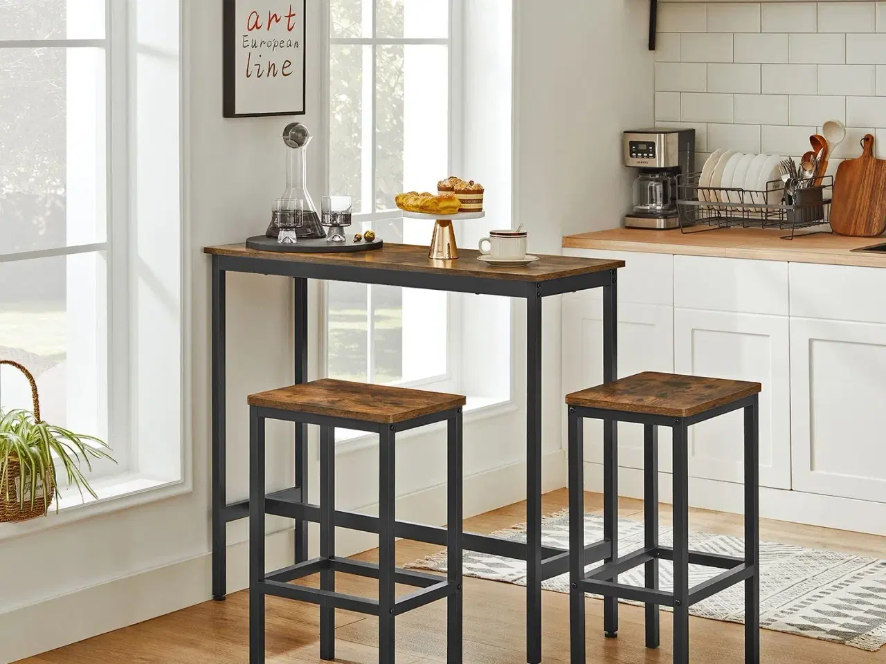 Billede 2 - Barsæt højt spisebord med 2 barstole, rustik brun/sort