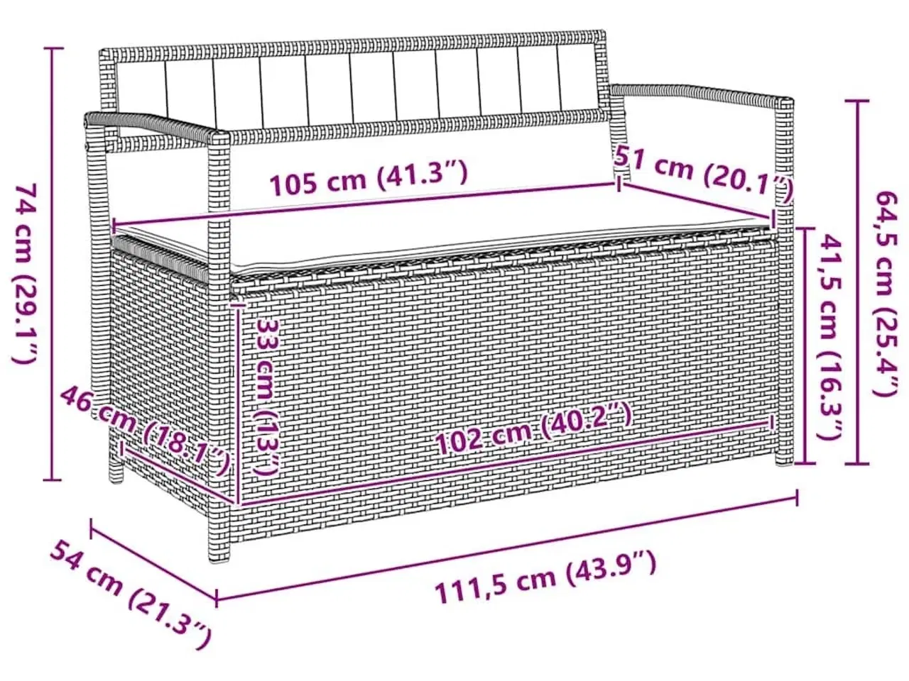 Billede 10 - Opbevaringsbænk til haven med hynde polyrattan sort