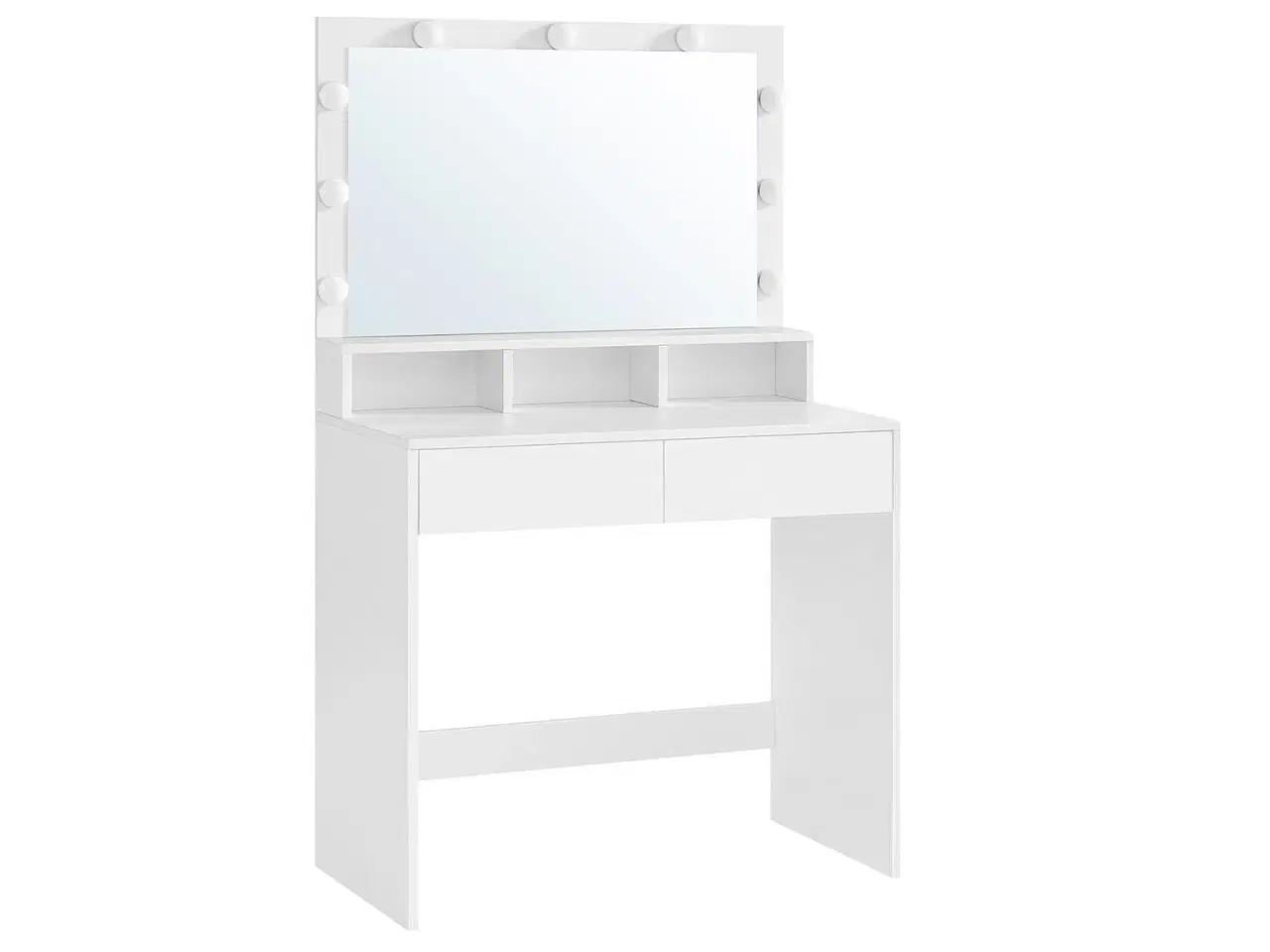 Billede 1 - Toiletbord med spejl og 9 LED – VASAGLE, hvid, 2 skuffer