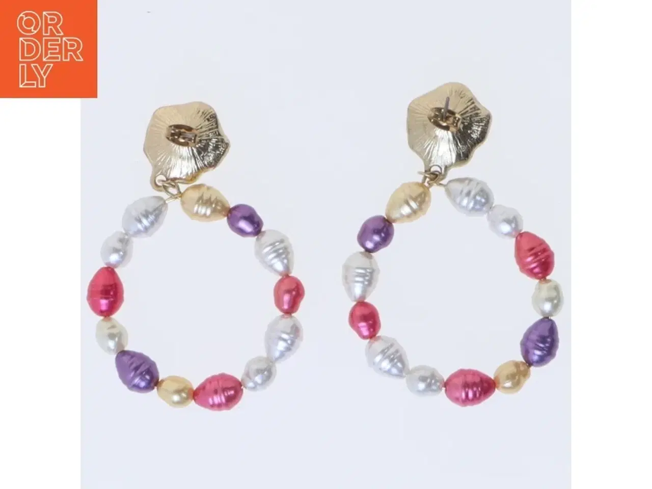 Billede 2 - Søde kitch/80'er, 90'er perleøreringe med flerfarvet design (str. Ø. 45 mm. længde. 65 mm)