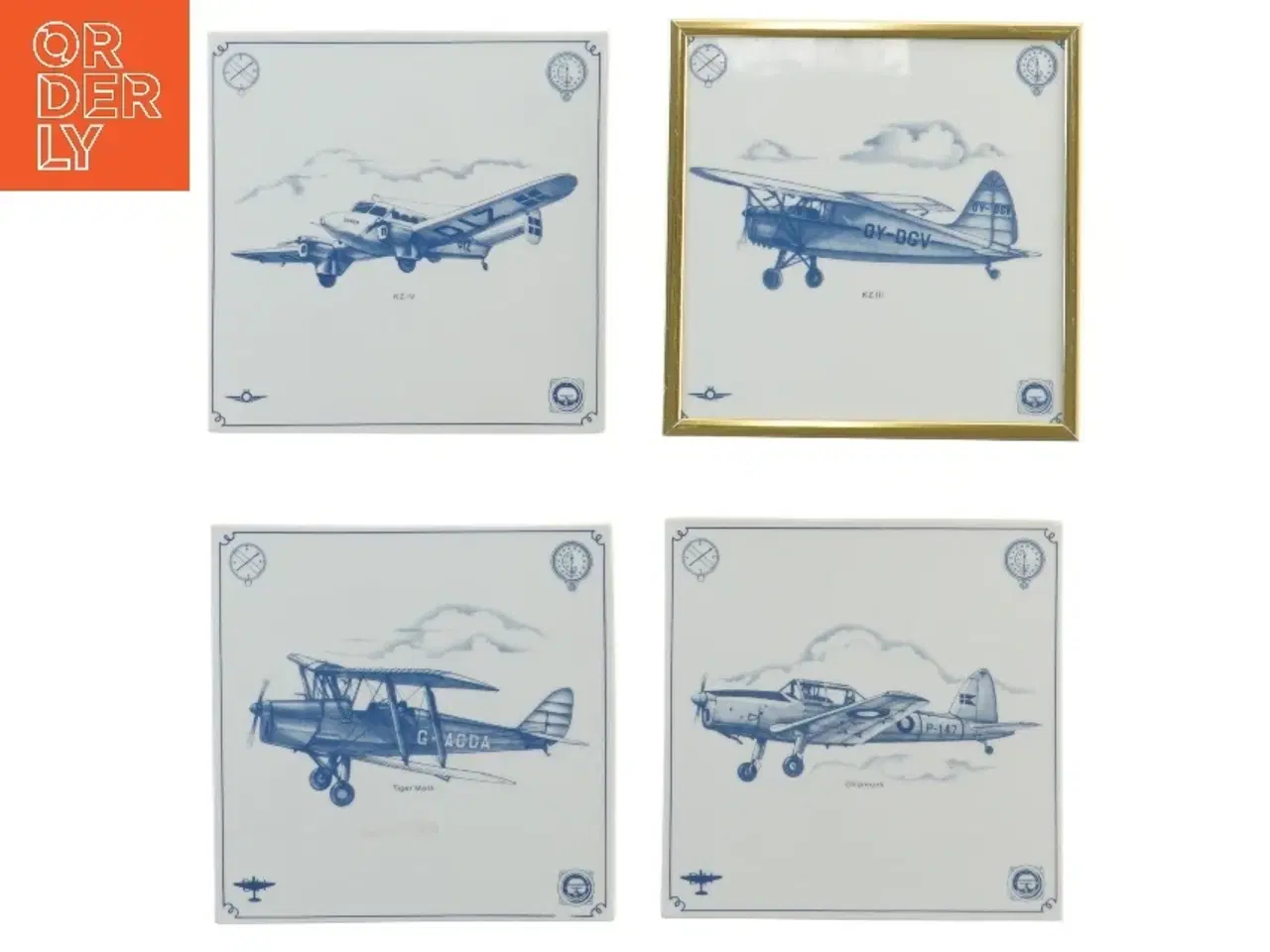 Billede 1 - Keramiske fliser med flymotiver fra B&G (str. 4 stk 15,5x15,5 cm)