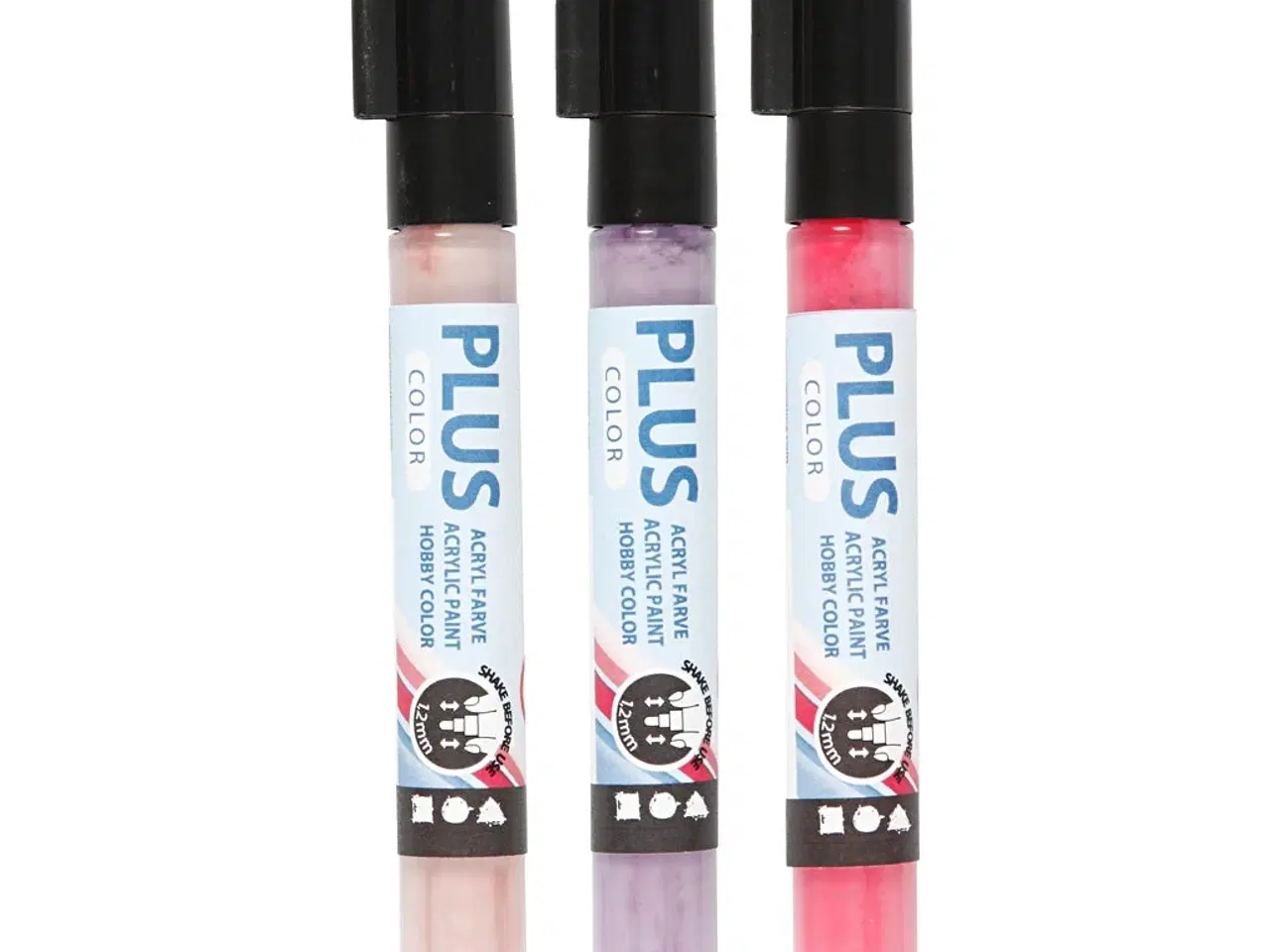 Billede 1 - Plus Color Tusch, L: 14,5 cm, streg 1-2 mm, fuchsia, støvet rosa, dark lilac, 5,5 ml, 3stk./ 1 pk.