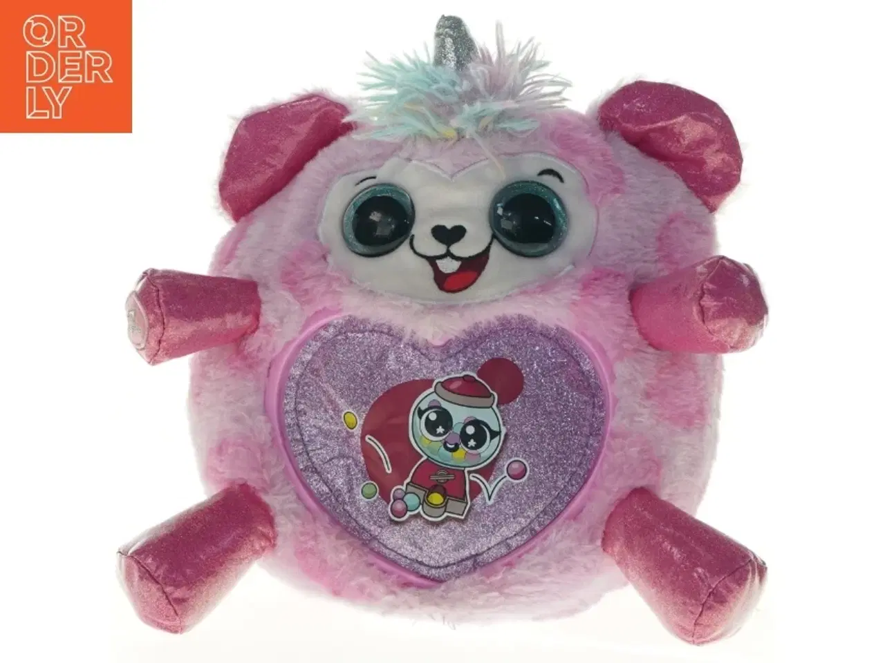 Billede 1 - Lyserød plysbamse med enhjørninghorn (str. 22 cm)