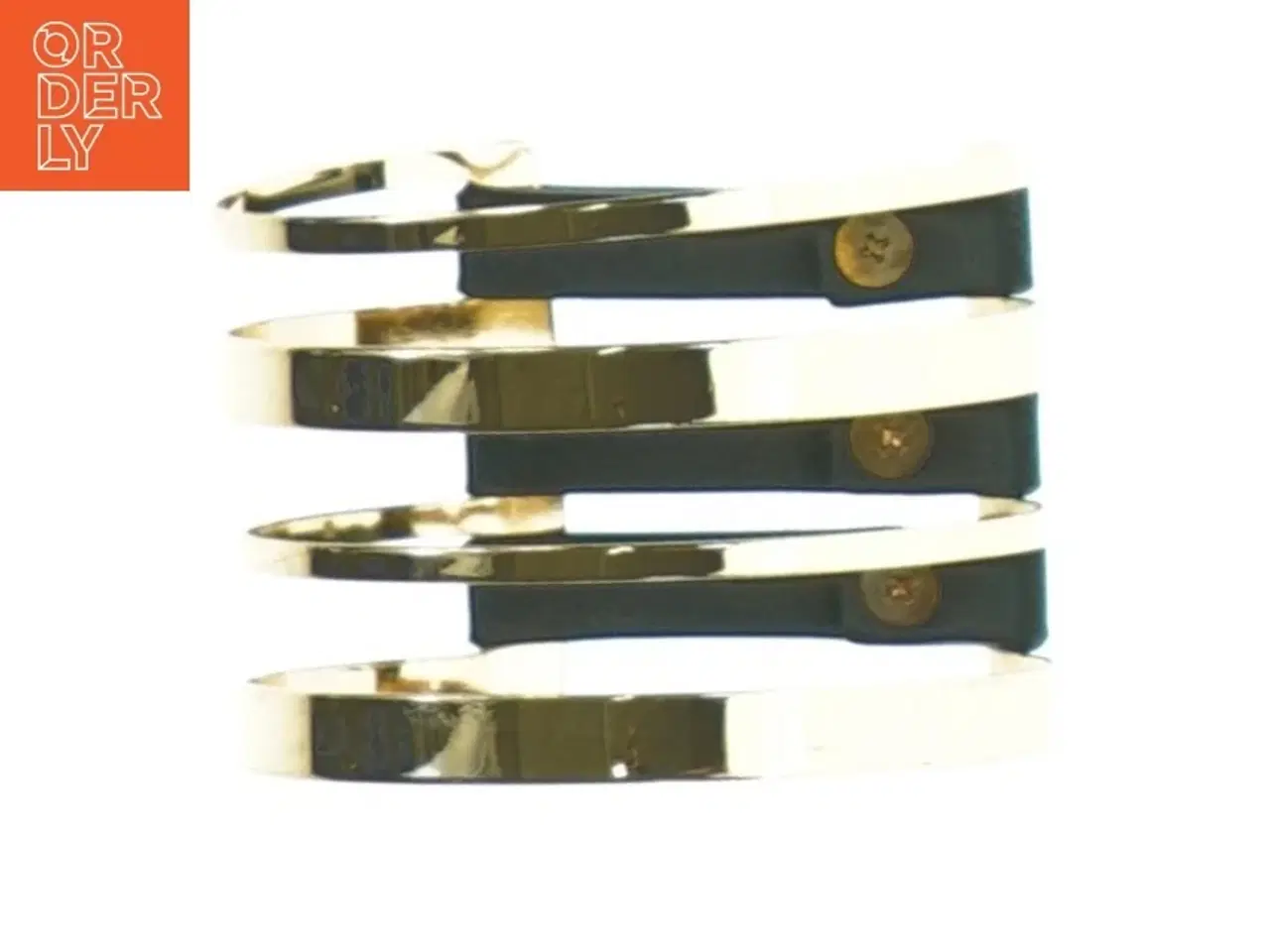 Billede 5 - Gyldent armbånd med sort læder (str. Ø6,5 x, 5 cm )
