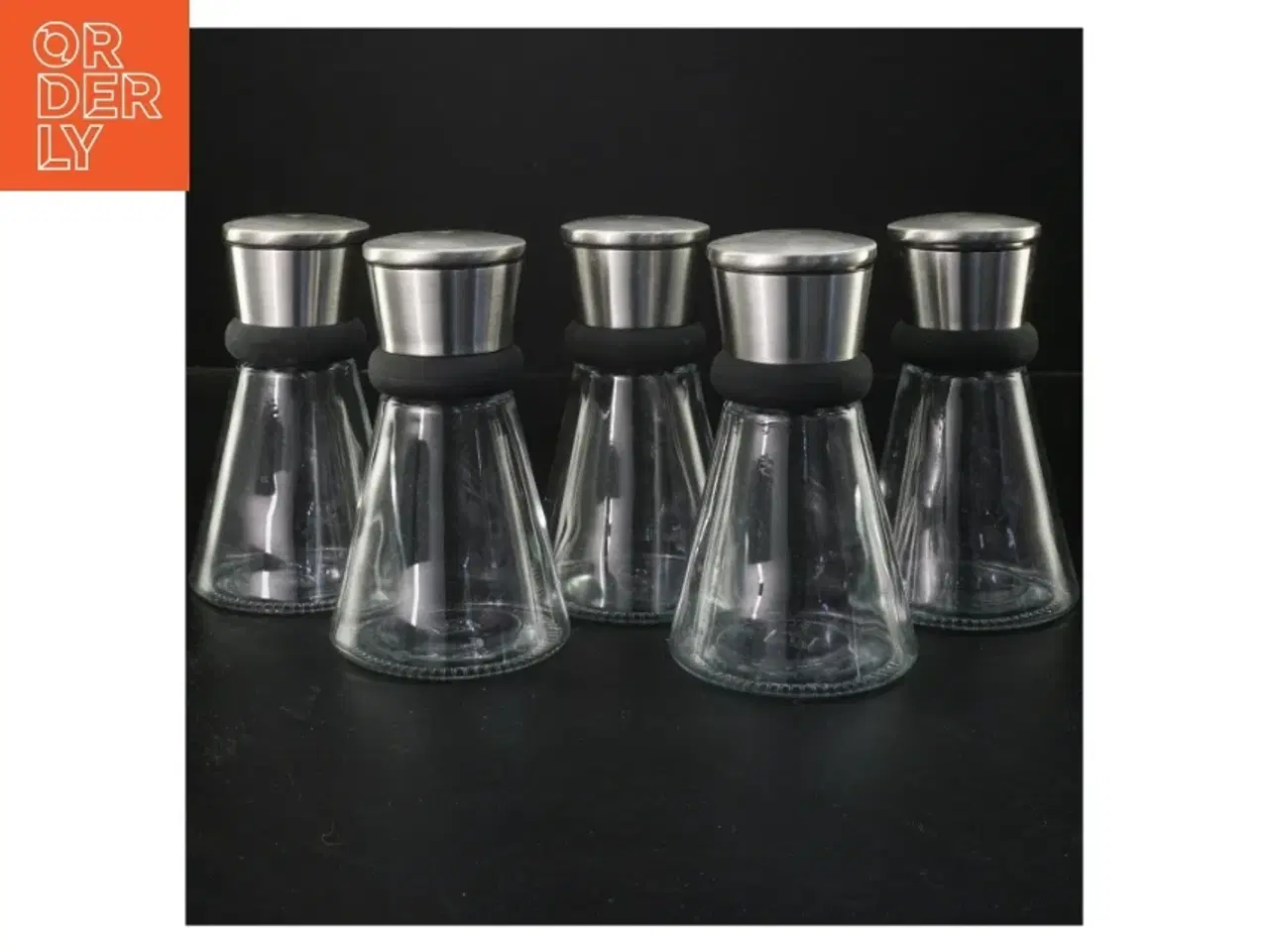 Billede 1 - Sæt med 5 kværne i rustfrit stål og glas (str. 13,5x8 cm)