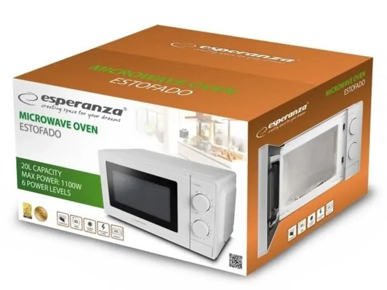 Billede 3 - Mikrobølgeovn bordmodel 20 l 700 W – Esperanza ESTOFADO, hvid