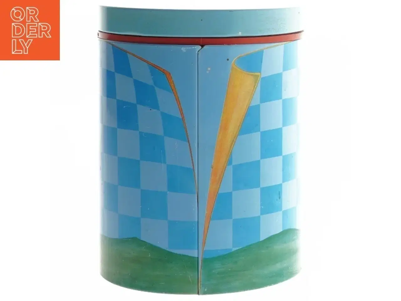 Billede 2 - Retro irma kunstdåse Blå opbevaringsdåse med skyer og landskab fra Irma (str. Ø 11,5 cm længde 15 cm)