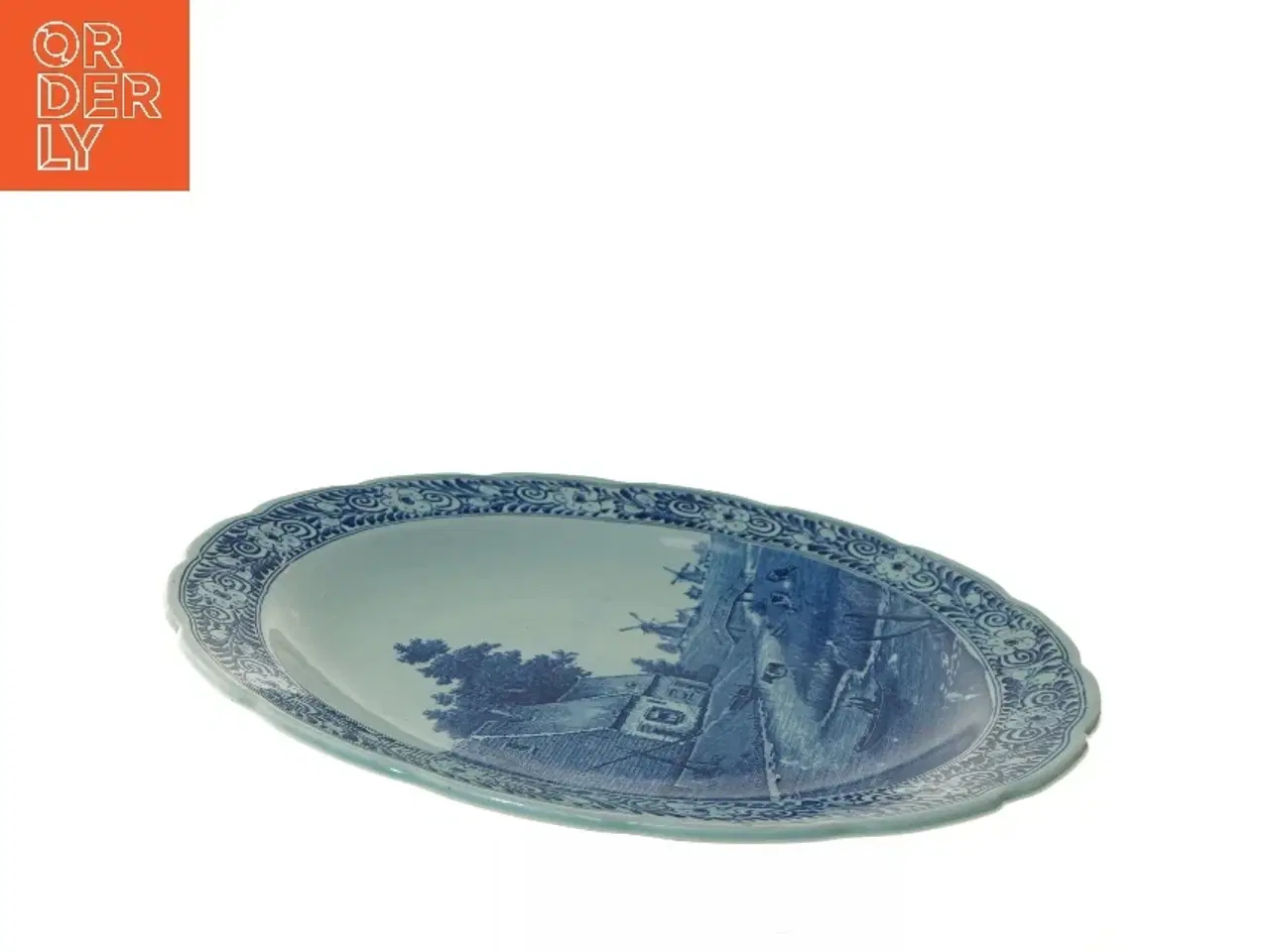 Billede 3 - Stor porcelænstallerken med blå dekoration (str. Ø 40 cm)