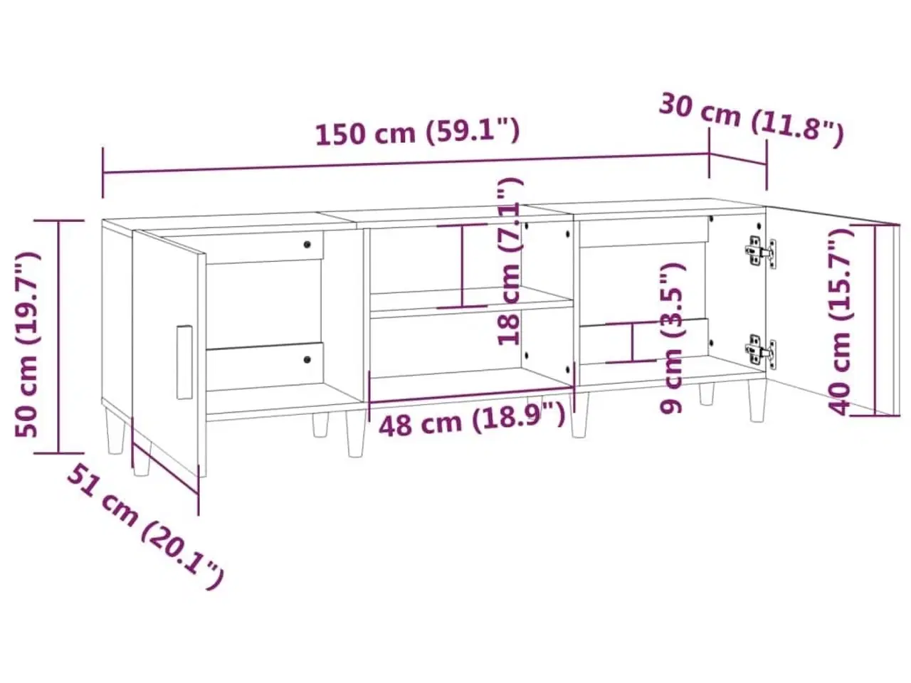 Billede 8 - Tv-bord 150x30x50 cm konstrueret træ hvid