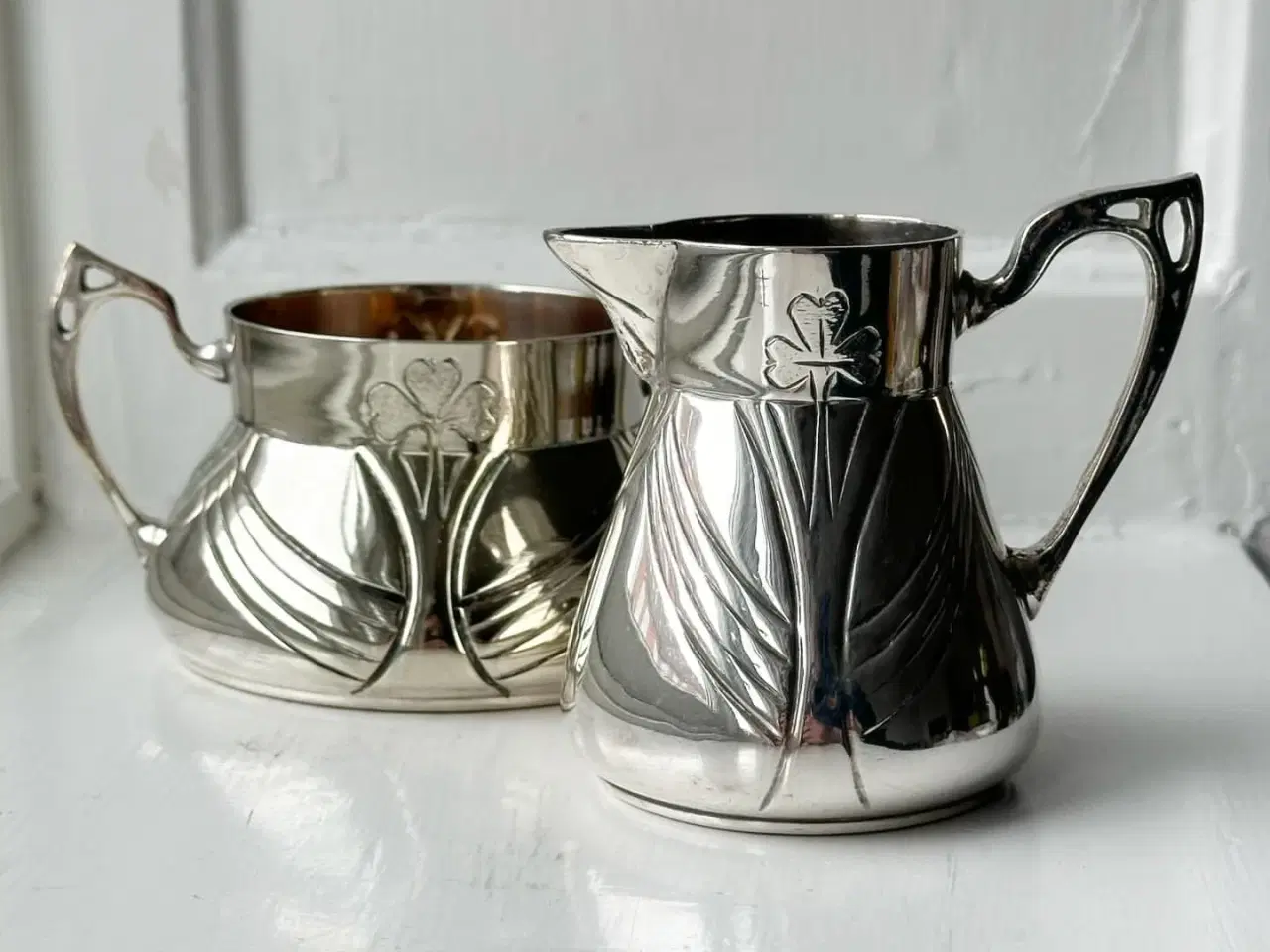 Billede 2 - Sukker- og flødesæt, jugendstil, pletsølv