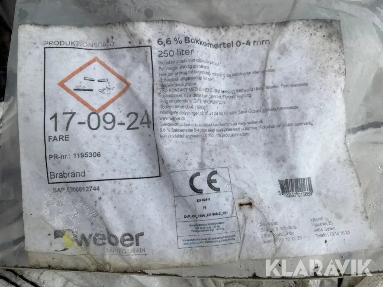 Billede 6 - Bakkemørtel Weber 0-4 mm 2x250 liter