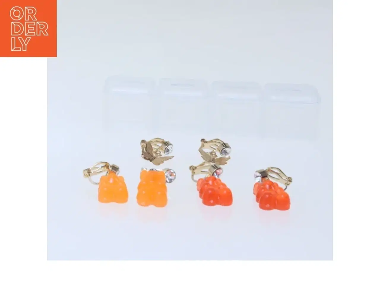 Billede 2 - Guld og orange klips øreringe (str. 10x2 cm)