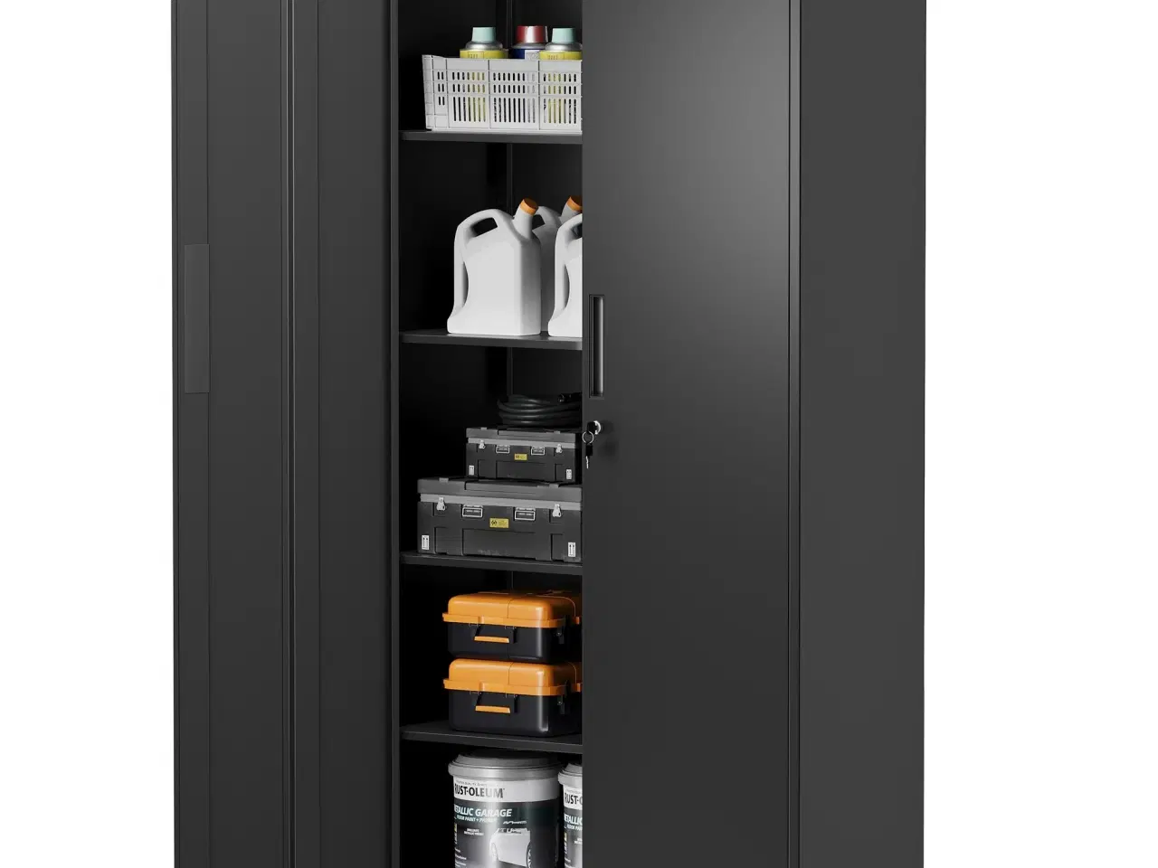 Billede 2 - Stål opbevaringsskab med lås – 4 justerbare hylder, dobbeltlåger, sort (80 × 180 × 40 cm)