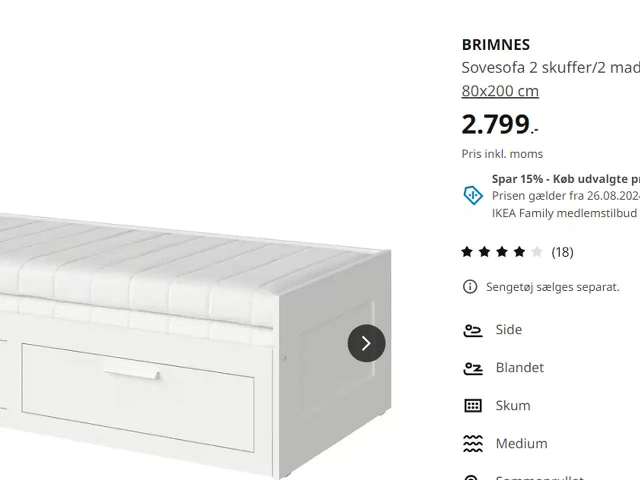 Billede 1 - Brimnes Sofesofa fra Ikea