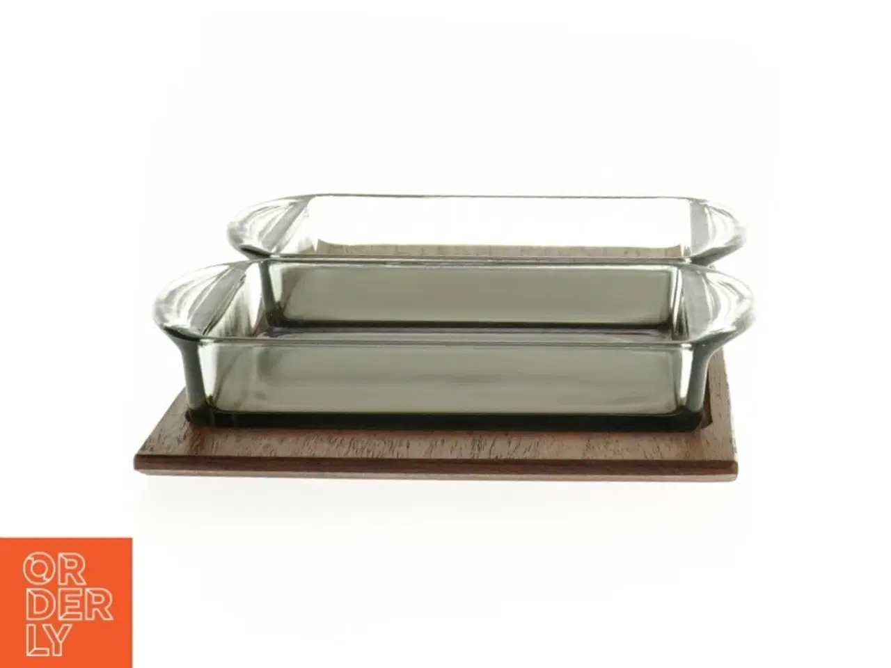 Billede 3 - Cabaret Teak træ Fad med 2 glas serverings skåle (str. 24 x 15 cm)
