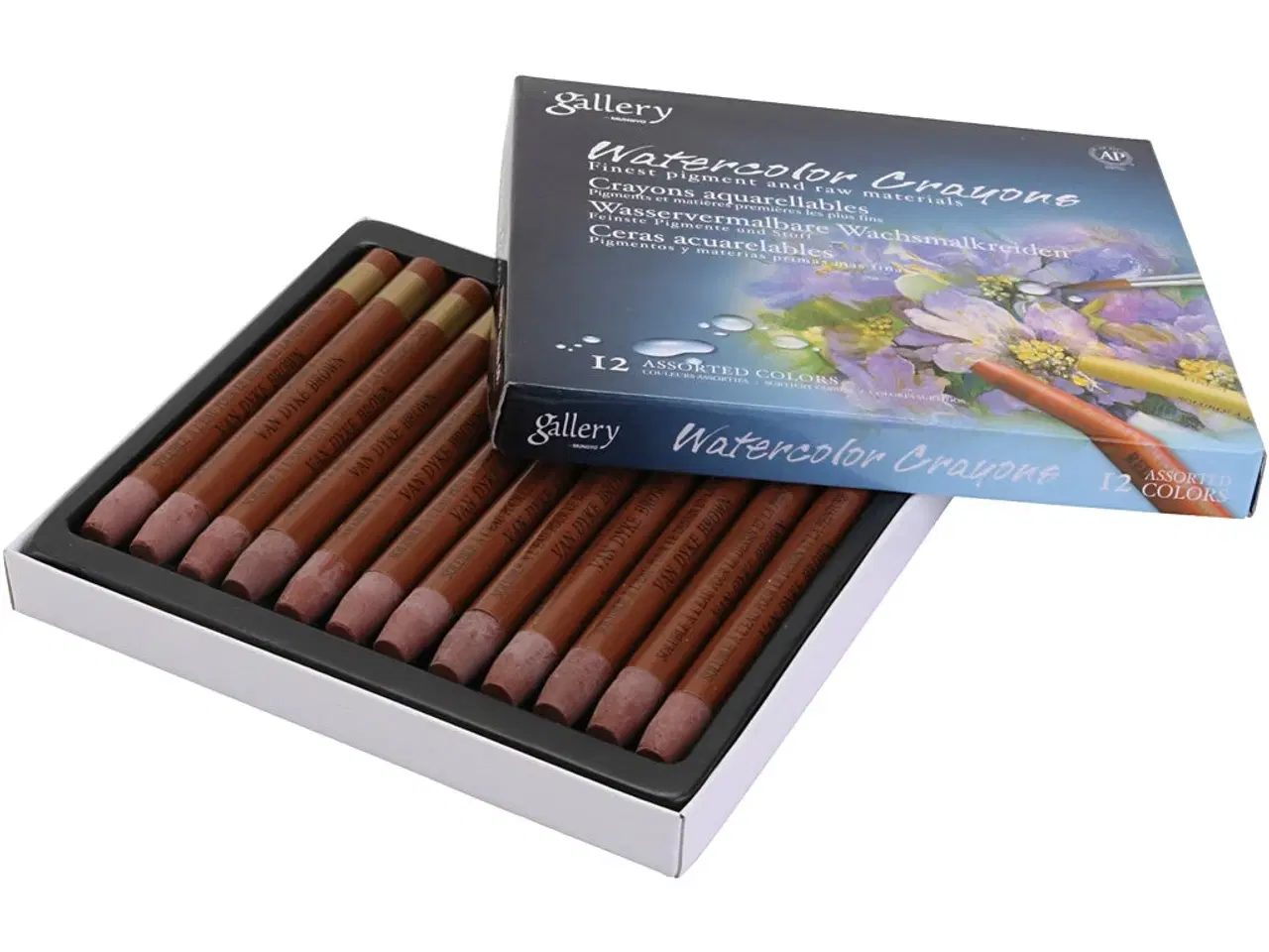 Billede 1 - Gallery Akvarelkridt Brun - 12 stk. Høj Kvalitet
