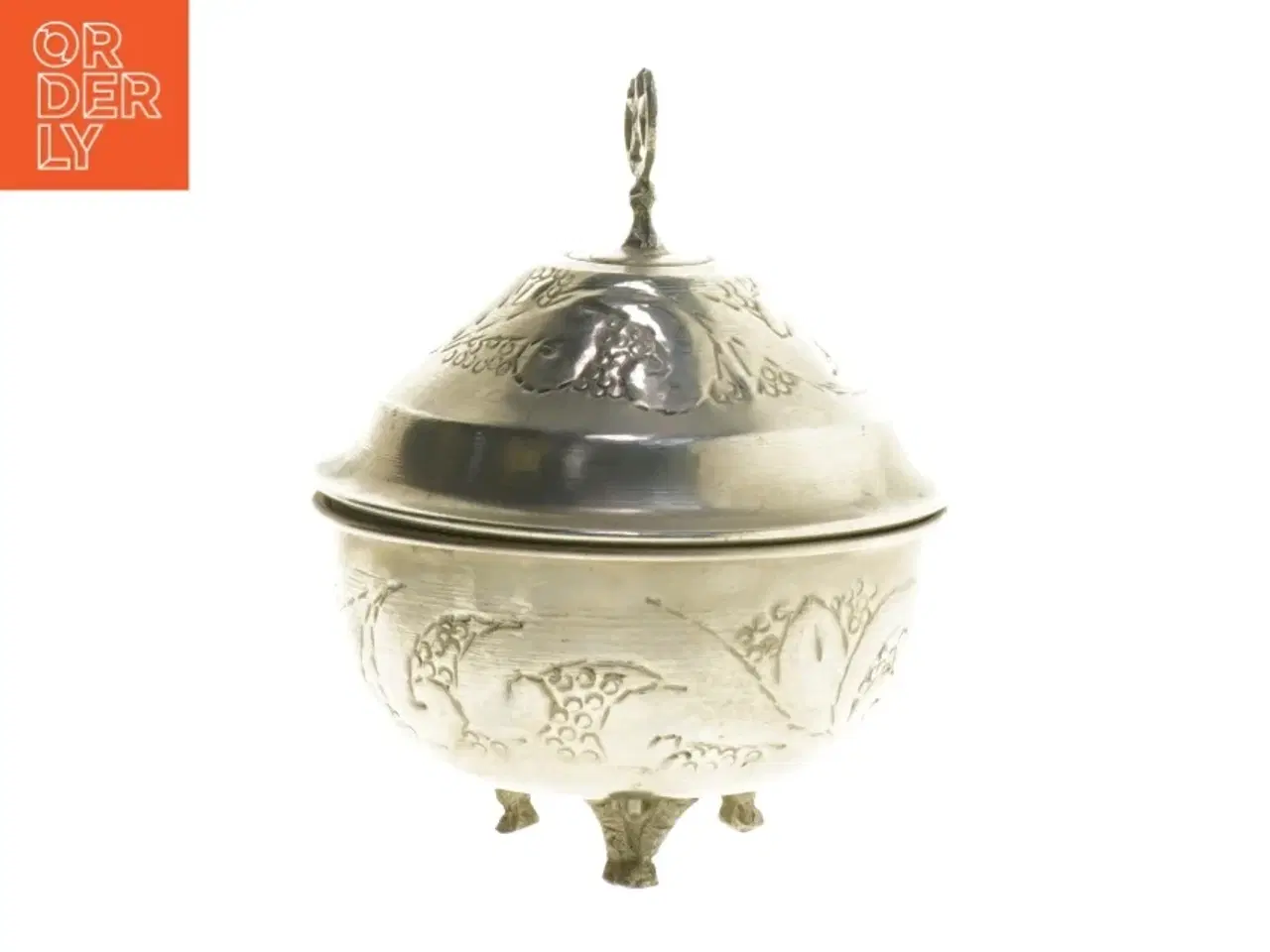 Billede 2 - Forgyldt skål med låg og dekorative udskæringer (str. Ø 12 cm)