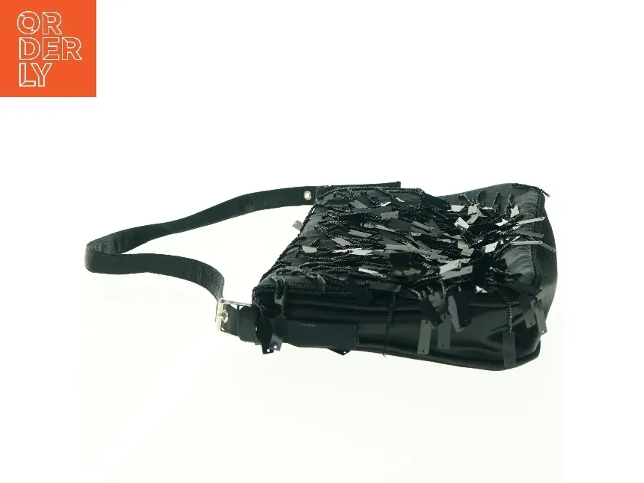 Billede 3 - Sort skuldertaske med frynser (str. 24 x 16 cm)