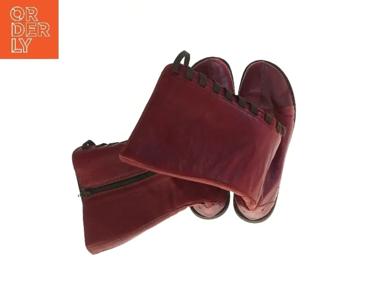 Billede 5 - Røde høje læderstøvler (str. 39 cm)