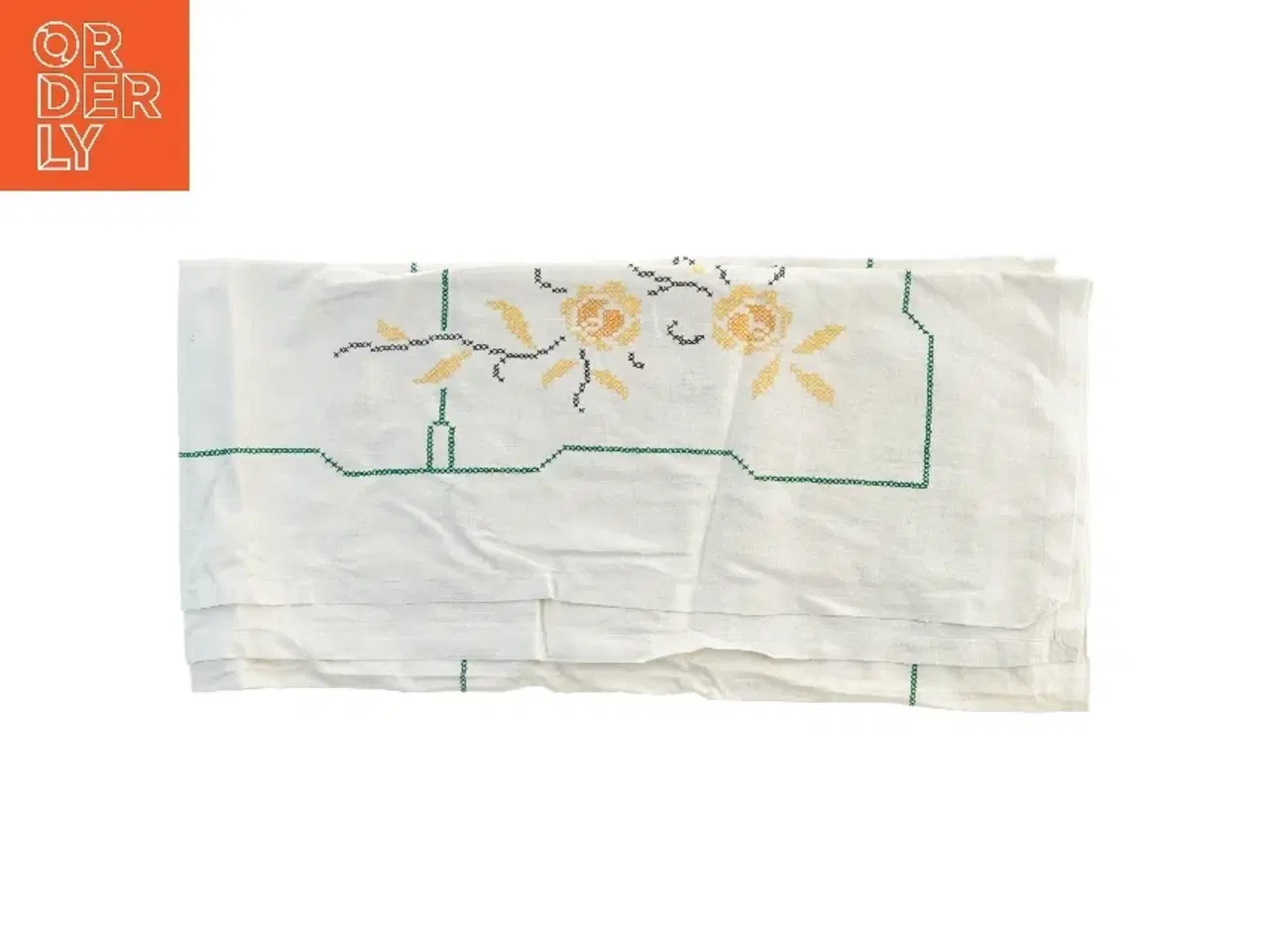 Billede 1 - Broderet dug med blomsterdesign (str. 140x130 cm)