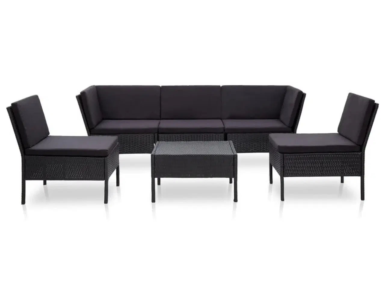 Billede 2 - Haveloungesæt 6 dele med hynder polyrattan sort
