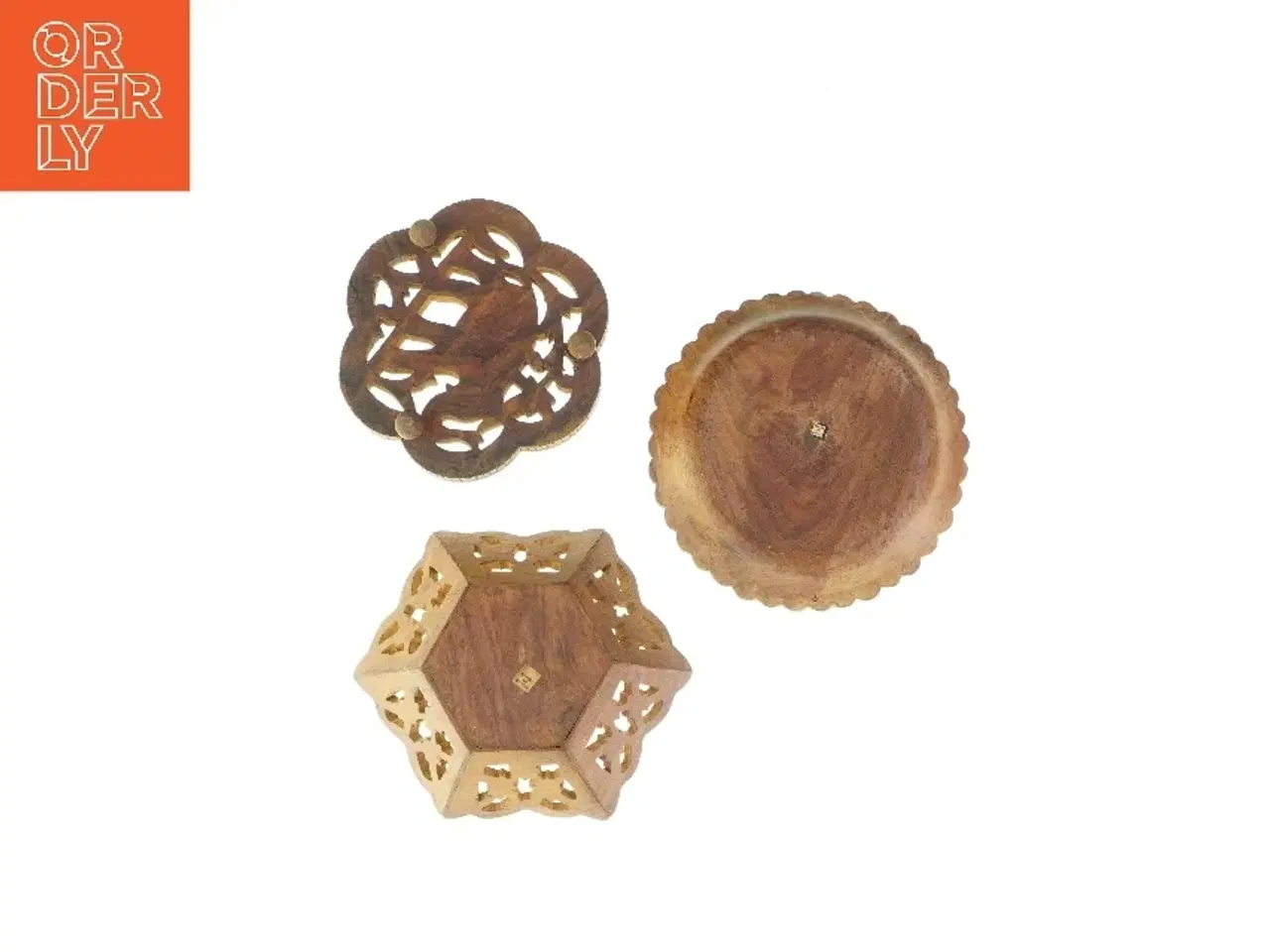Billede 2 - Dekorative skål/fad i træ (3 stk) (str. HØ: 4x16 og 2x18 og 6x20 cm)