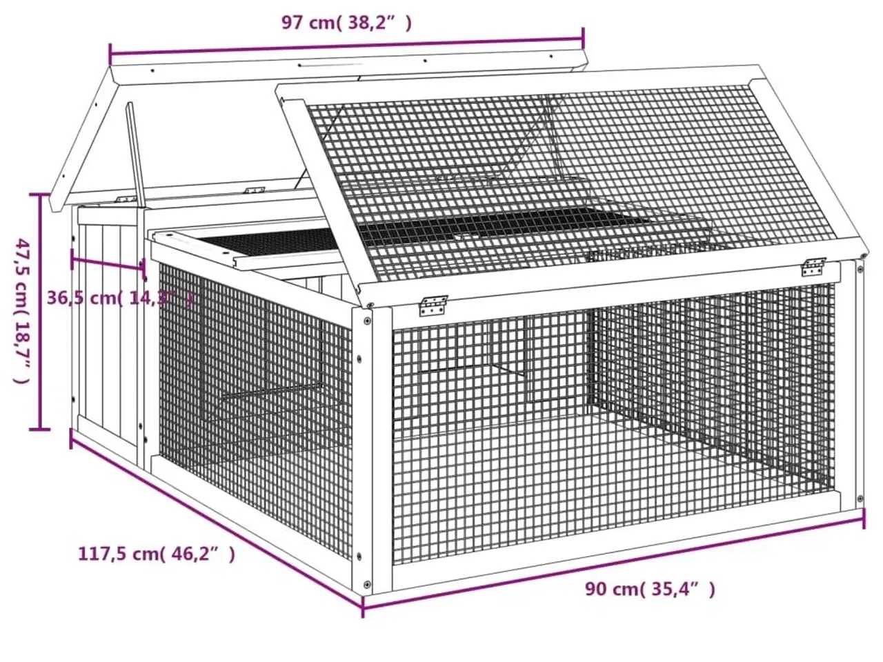 Billede 7 - Kaninbur 117,5x97x47,5 cm massivt fyrretræ grå
