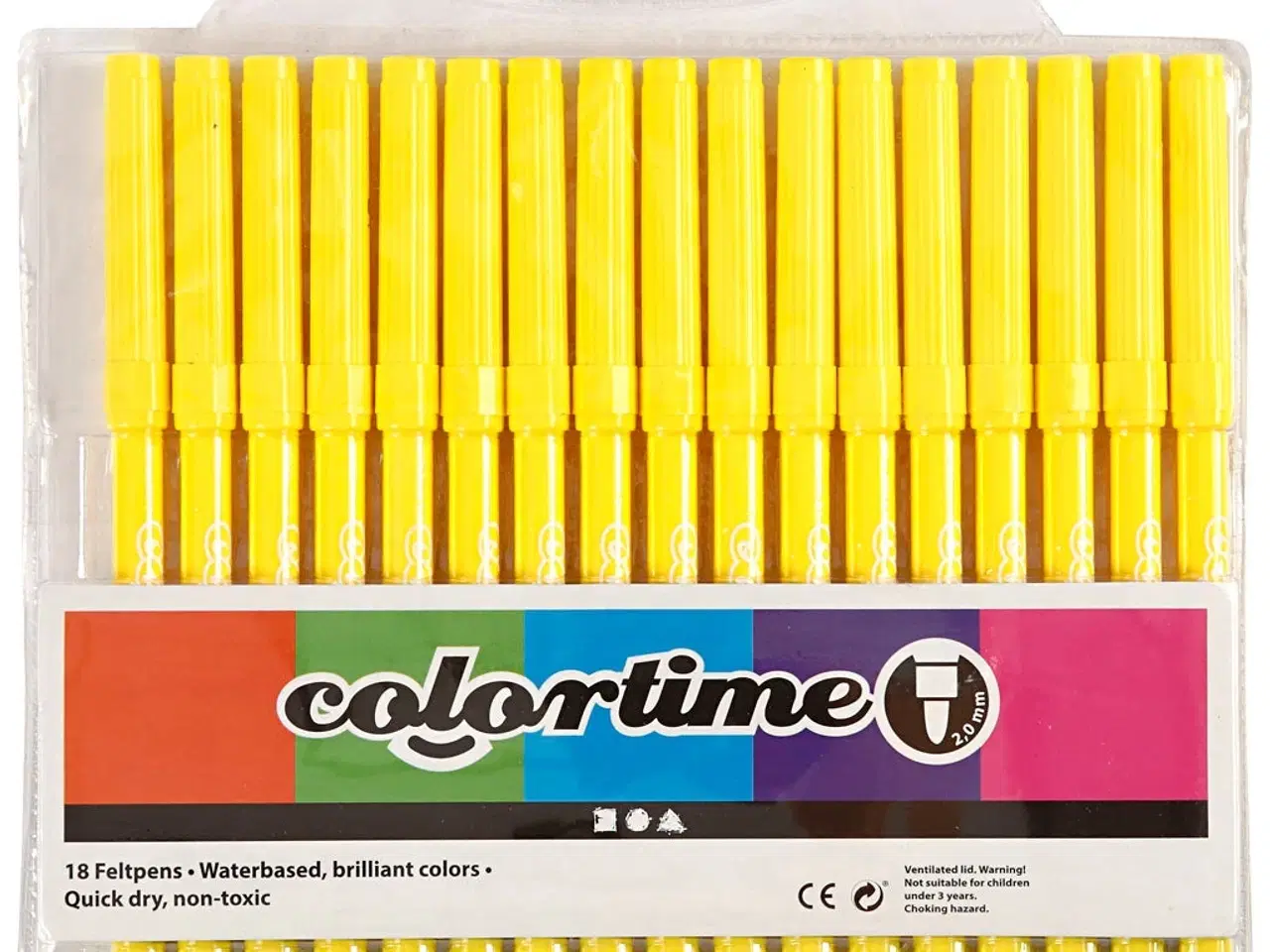 Billede 1 - Colortime Tusch, streg 2 mm, citrongul, 18stk./ 1 pk.