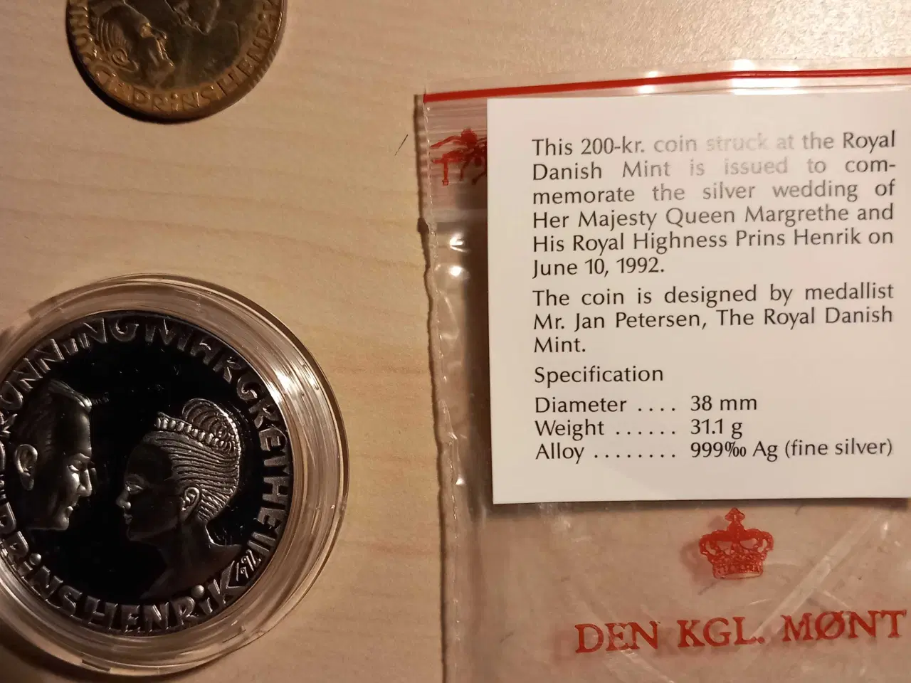 Billede 1 - Sølvbryllupsmønter 200 kr.sølv og 20 kr.