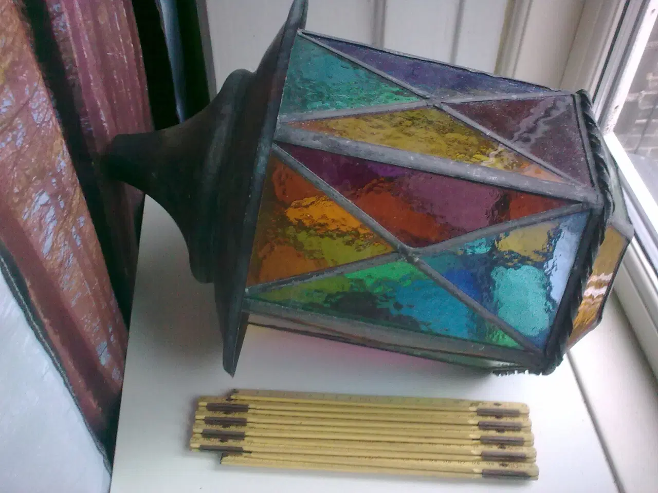 Billede 6 - Farvet glas VINTAGE lygtehus mosaik glas