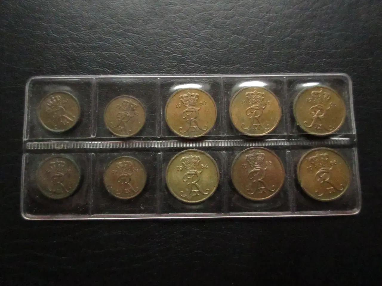 Billede 1 - Hækkerupsæt 1 og 2 øre bronze 1960-1966 Fr. IX unc
