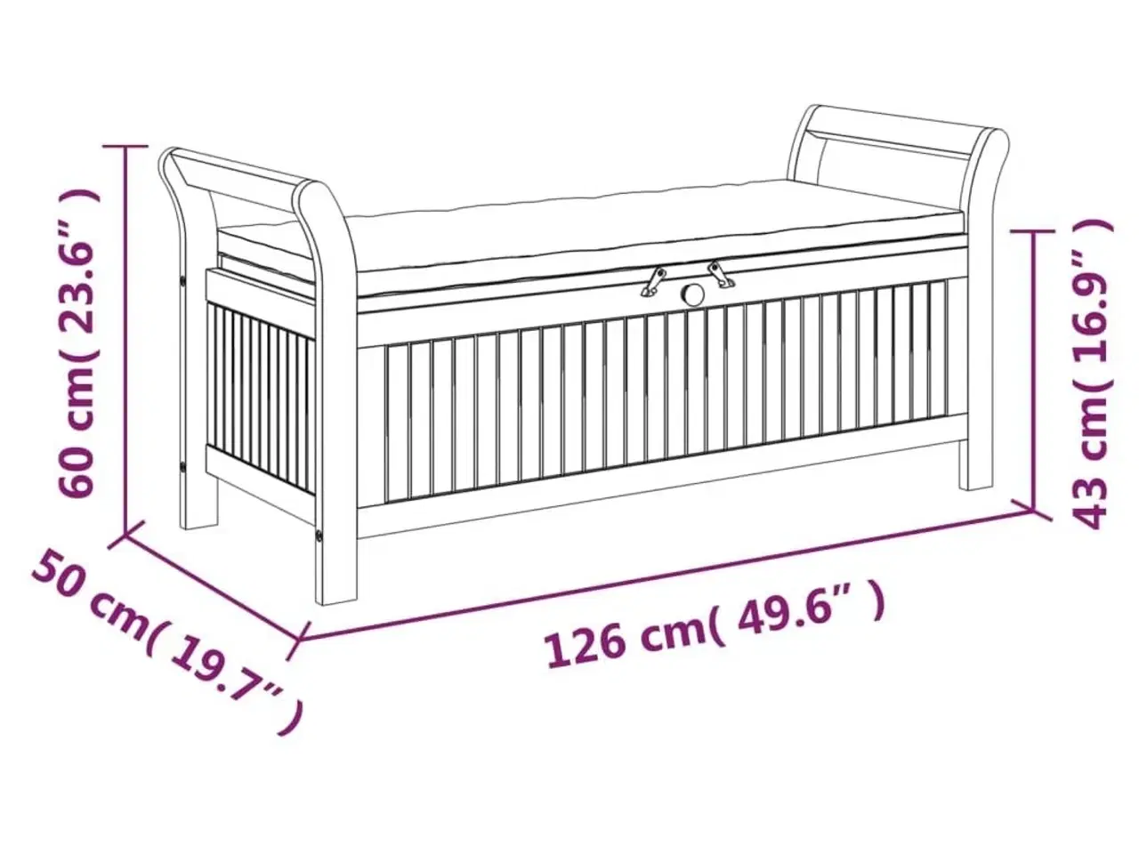 Billede 10 - Opbevaringsbænk med hynde 126 cm massivt akacietræ