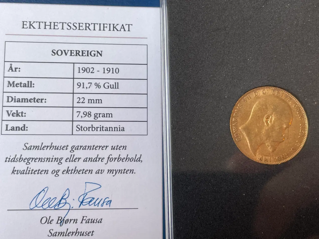 Billede 1 - Fridtjof Hansen samling, 1 Sovereign guld, mynter 