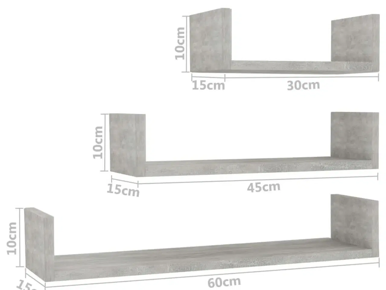 Billede 6 - Væghylder 3 stk. konstrueret træ betongrå