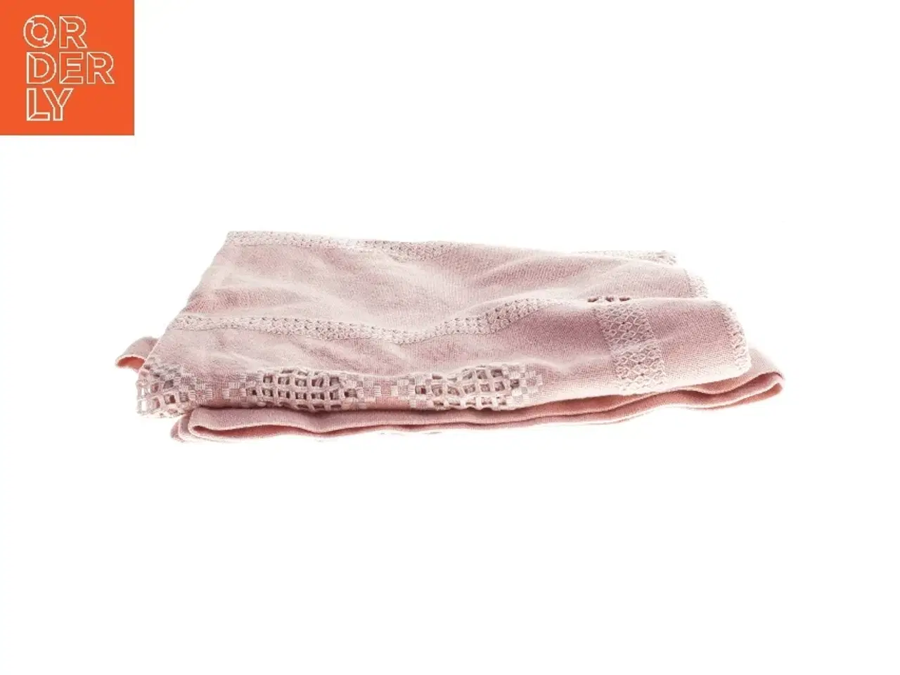 Billede 2 - Håndbroderet dug.Rosa tekstil med dekorative kanter (str. 104x112 cm)