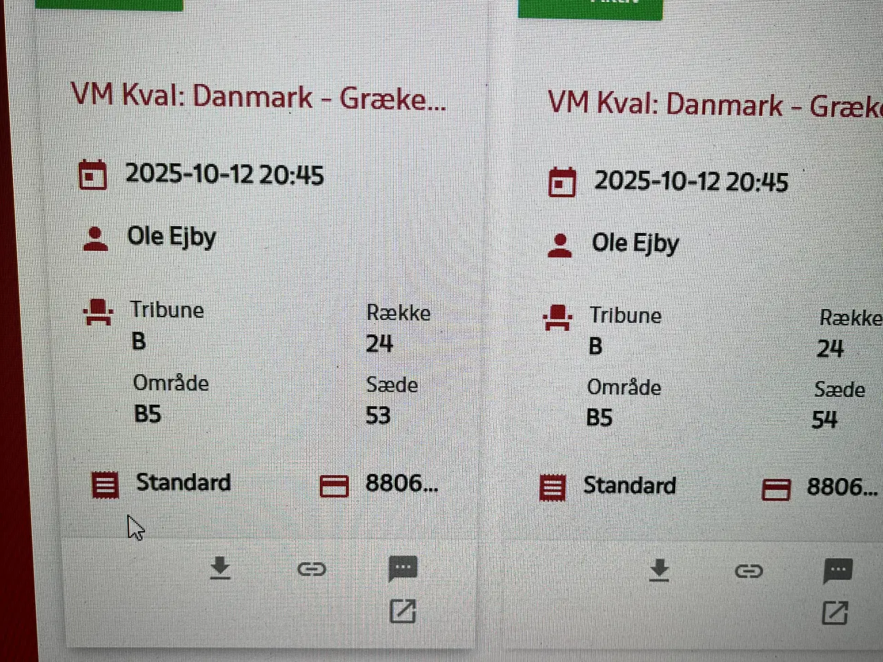 Billede 1 - 2 billetter til landskamp Danmark mod Grækenland 