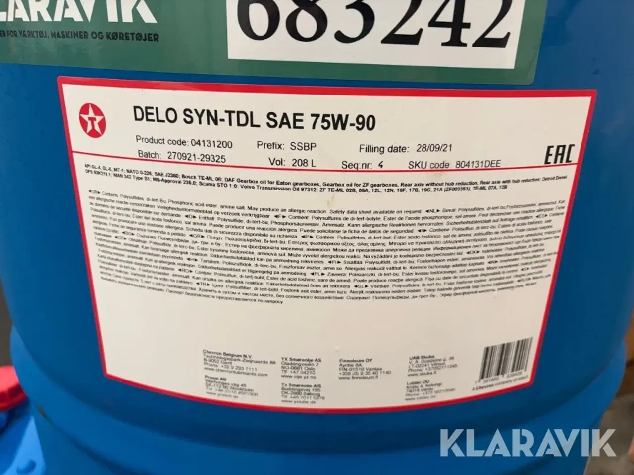 Billede 2 - Gearolie Delo SEA 75W-90 268 liter