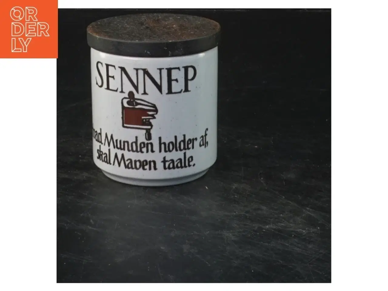 Billede 1 - Knapstrup sennepskrukke med trælåg fra Knabstrup (str. 8x7 cm)