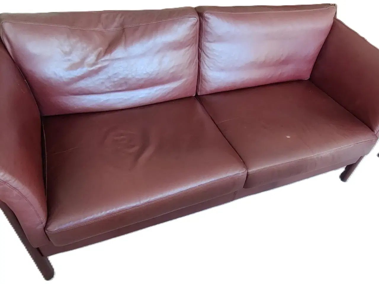 Billede 1 - Bordeaux lædersofa med træside